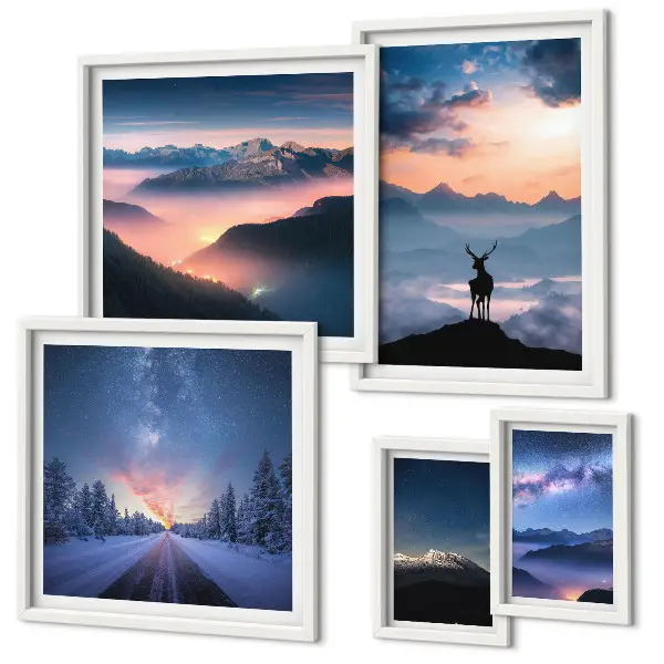 Set de 5 cuadros de paisajes de montaña por la noche decoración para salón