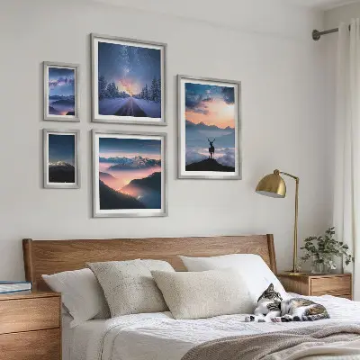 Set de 5 cuadros de paisajes de montaña por la noche decoración para salón