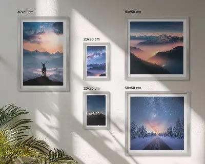 Set de 5 cuadros de paisajes de montaña por la noche decoración para salón