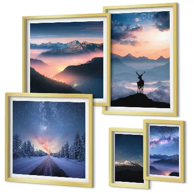 Set de 5 cuadros de paisajes de montaña por la noche decoración para salón