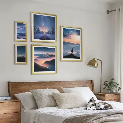 Set de 5 cuadros de paisajes de montaña por la noche decoración para salón