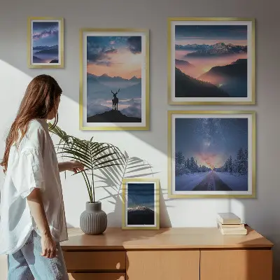 Set de 5 cuadros de paisajes de montaña por la noche decoración para salón