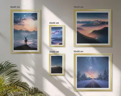 Set de 5 cuadros de paisajes de montaña por la noche decoración para salón