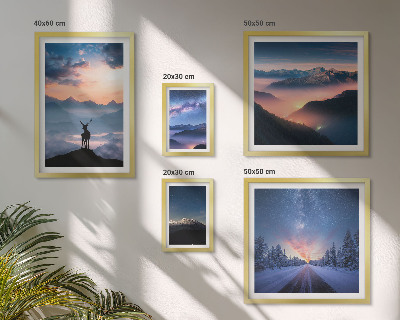 Set de 5 cuadros para salón Paisajes de montaña por la noche.