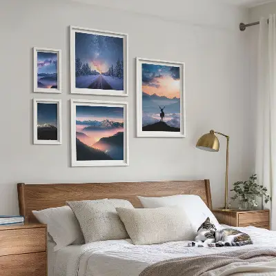 Set de 5 cuadros de paisajes de montaña por la noche decoración para salón