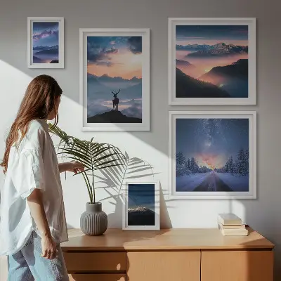 Set de 5 cuadros de paisajes de montaña por la noche decoración para salón