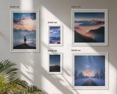 Set de 5 cuadros de paisajes de montaña por la noche decoración para salón