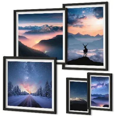 Set de 5 cuadros de paisajes de montaña por la noche decoración para salón