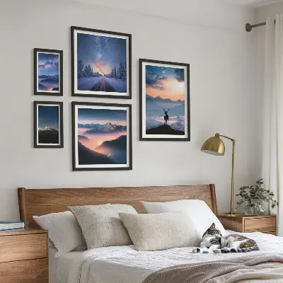Set de 5 cuadros de paisajes de montaña por la noche decoración para salón