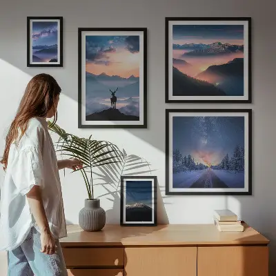 Set de 5 cuadros de paisajes de montaña por la noche decoración para salón