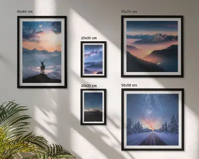 Set de 5 cuadros de paisajes de montaña por la noche decoración para salón