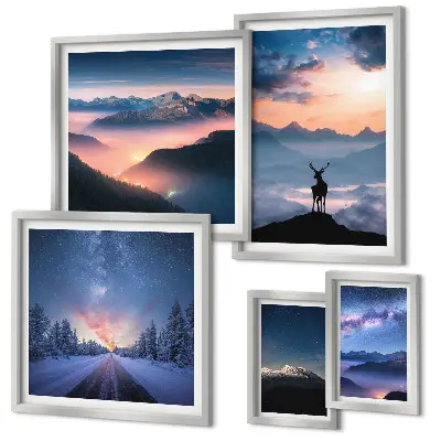 Set de 5 cuadros de paisajes de montaña por la noche decoración para salón
