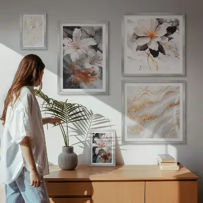 Pared galería de arte diseño de elegancia con fondo de mármol floral