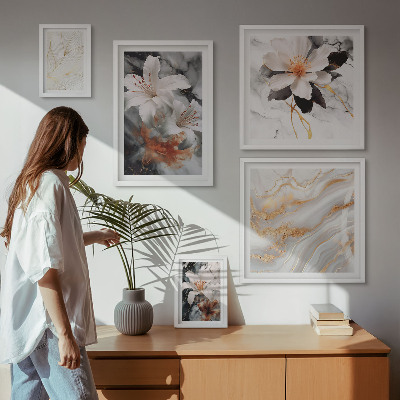 Pared galería de arte Elegancia sobre fondo de mármol floral