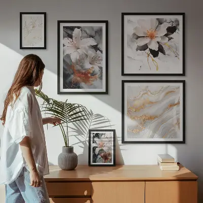 Pared galería de arte diseño de elegancia con fondo de mármol floral