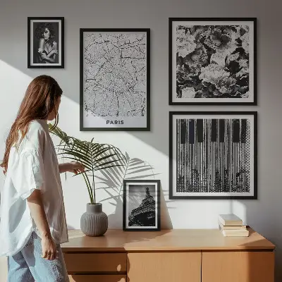 Set de 5 cuadros para salón con diseño de arquitectura elegante al estilo parisino