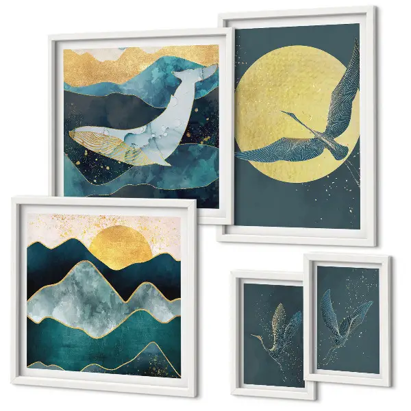Cuadro para galería de arte de pájaros y montañas en estilo moderno