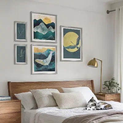 Cuadro para galería de arte de pájaros y montañas en estilo moderno
