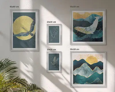 Cuadro para galería de arte de pájaros y montañas en estilo moderno