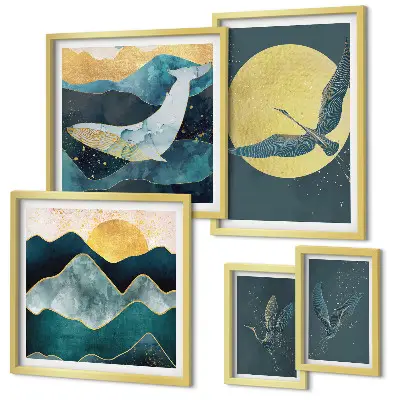 Cuadro para galería de arte de pájaros y montañas en estilo moderno