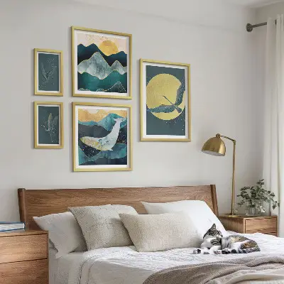 Cuadro para galería de arte de pájaros y montañas en estilo moderno
