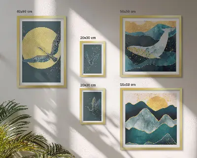 Cuadro para galería de arte de pájaros y montañas en estilo moderno