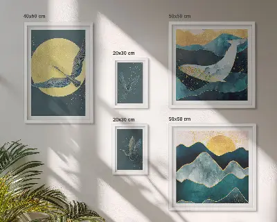 Cuadro para galería de arte de pájaros y montañas en estilo moderno