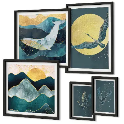 Cuadro para galería de arte de pájaros y montañas en estilo moderno