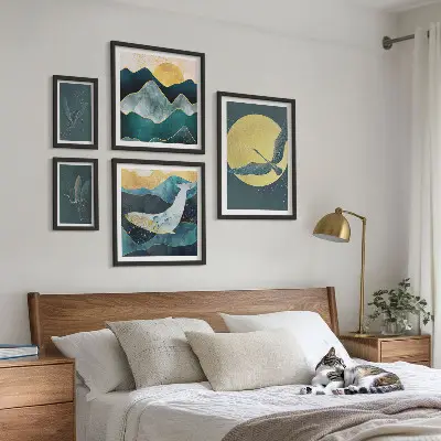 Cuadro para galería de arte de pájaros y montañas en estilo moderno