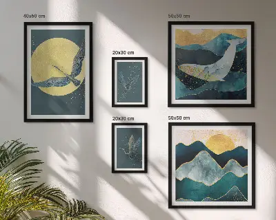 Cuadro para galería de arte de pájaros y montañas en estilo moderno