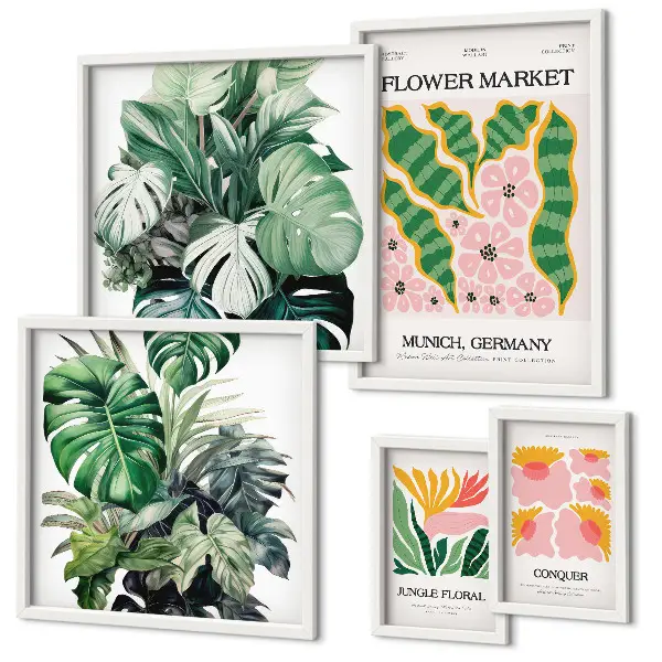 Conjunto de cuadros decorativos con motivos de flores en estilo boho