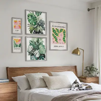 Conjunto de cuadros decorativos con motivos de flores en estilo boho
