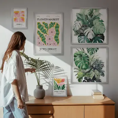 Conjunto de cuadros decorativos con motivos de flores en estilo boho