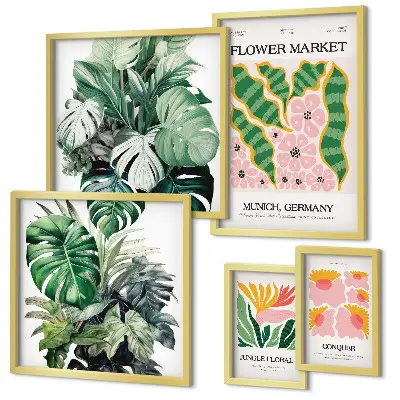 Conjunto de cuadros decorativos con motivos de flores en estilo boho