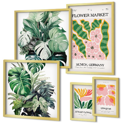 Conjunto de cuadros decorativos Flores con motivos vegetales de estilo boho