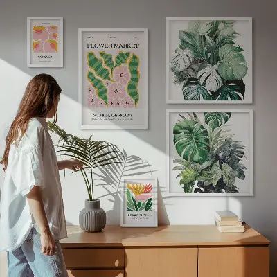 Conjunto de cuadros decorativos con motivos de flores en estilo boho