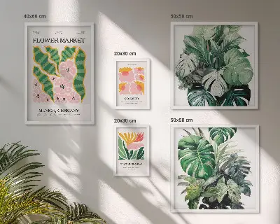 Conjunto de cuadros decorativos con motivos de flores en estilo boho