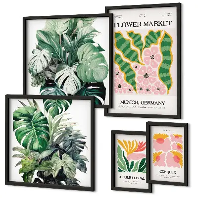 Conjunto de cuadros decorativos con motivos de flores en estilo boho