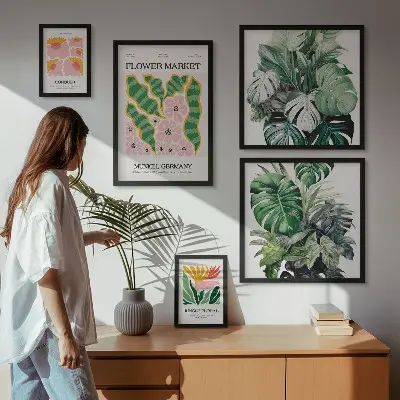 Conjunto de cuadros decorativos con motivos de flores en estilo boho