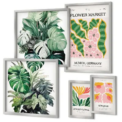 Conjunto de cuadros decorativos con motivos de flores en estilo boho