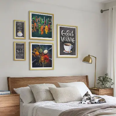 Set de 5 cuadros para salón diseño con temática de café para amantes de la decoración