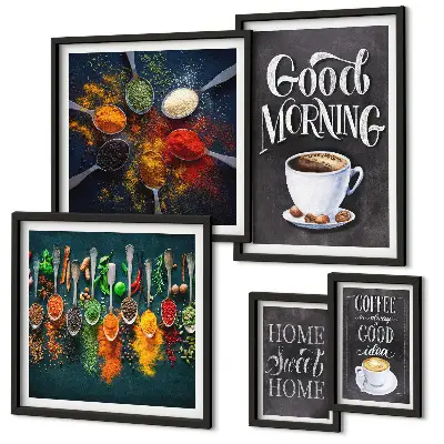 Set de 5 cuadros para salón diseño con temática de café para amantes de la decoración