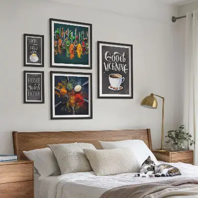 Set de 5 cuadros para salón diseño con temática de café para amantes de la decoración