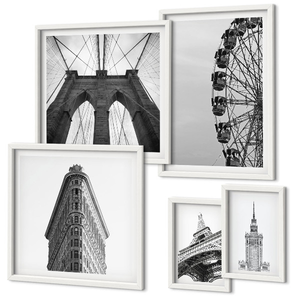 Conjunto de cuadros decorativos Arquitectura metropolitana en blanco y negro