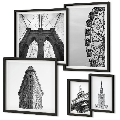 Conjunto de cuadros decorativos Arquitectura metropolitana en blanco y negro