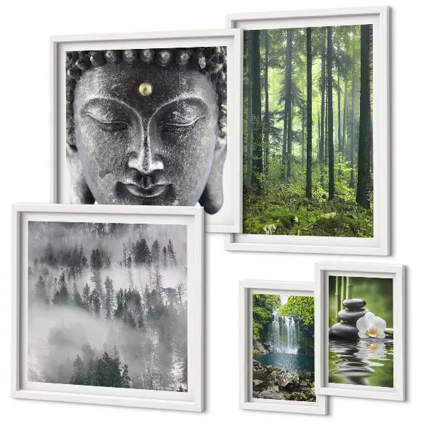 Set de 5 cuadros para salón con motivos de naturaleza zen relajante
