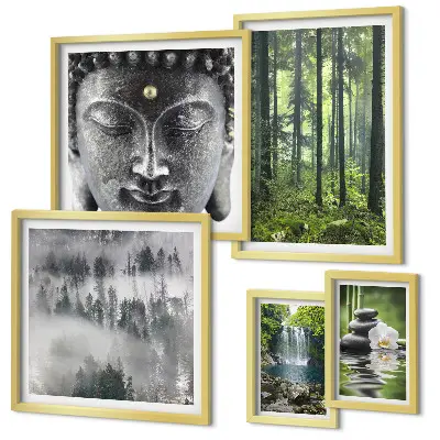 Set de 5 cuadros para salón con motivos de naturaleza zen relajante