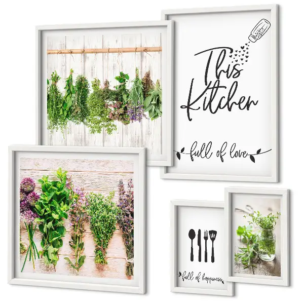 Set de 5 cuadros para salón con diseño de inspiraciones rústicas a base de hierbas