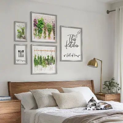 Set de 5 cuadros para salón con diseño de inspiraciones rústicas a base de hierbas