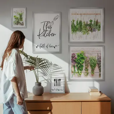 Set de 5 cuadros para salón con diseño de inspiraciones rústicas a base de hierbas